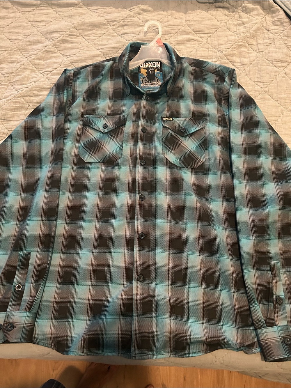 DIXXON Turquoise and Black Plaid Men's Button-Down Shirt